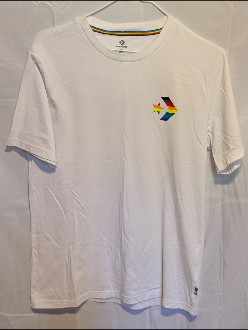 Converse White Find Your Pride Tee with Rainbow Chevron Logo